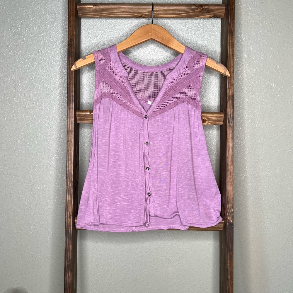 Ecote Pink and Purple Relaxed Buttoned Tank Top